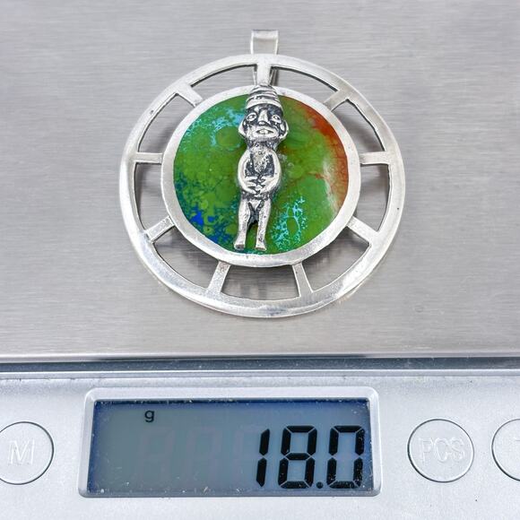 Vintage Peru Laffi Green Slag Glass Figure Pendant - Picture 7 of 7